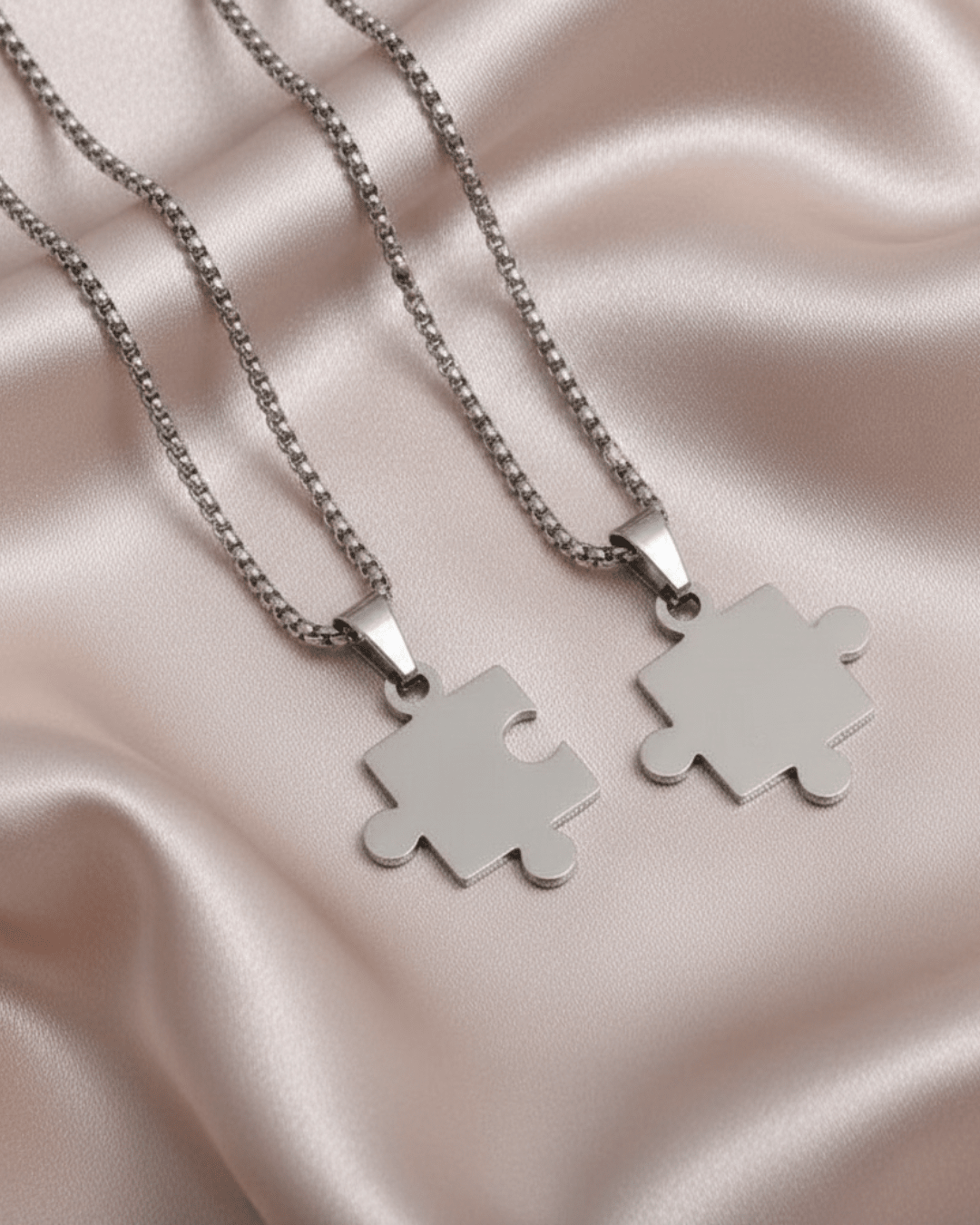 Collier puzzle couple personnalisé gravé – duo acier inoxydable