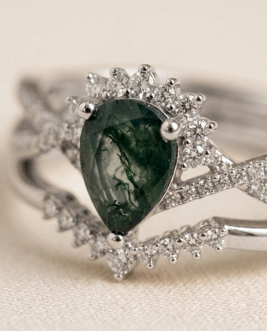 Bague Agate en Argent 925 Plaqué OR - Or blanc