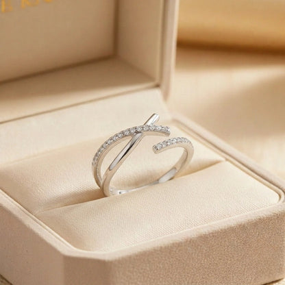 Bague Croisée Ajustable en Acier Inoxydable - Rose gold