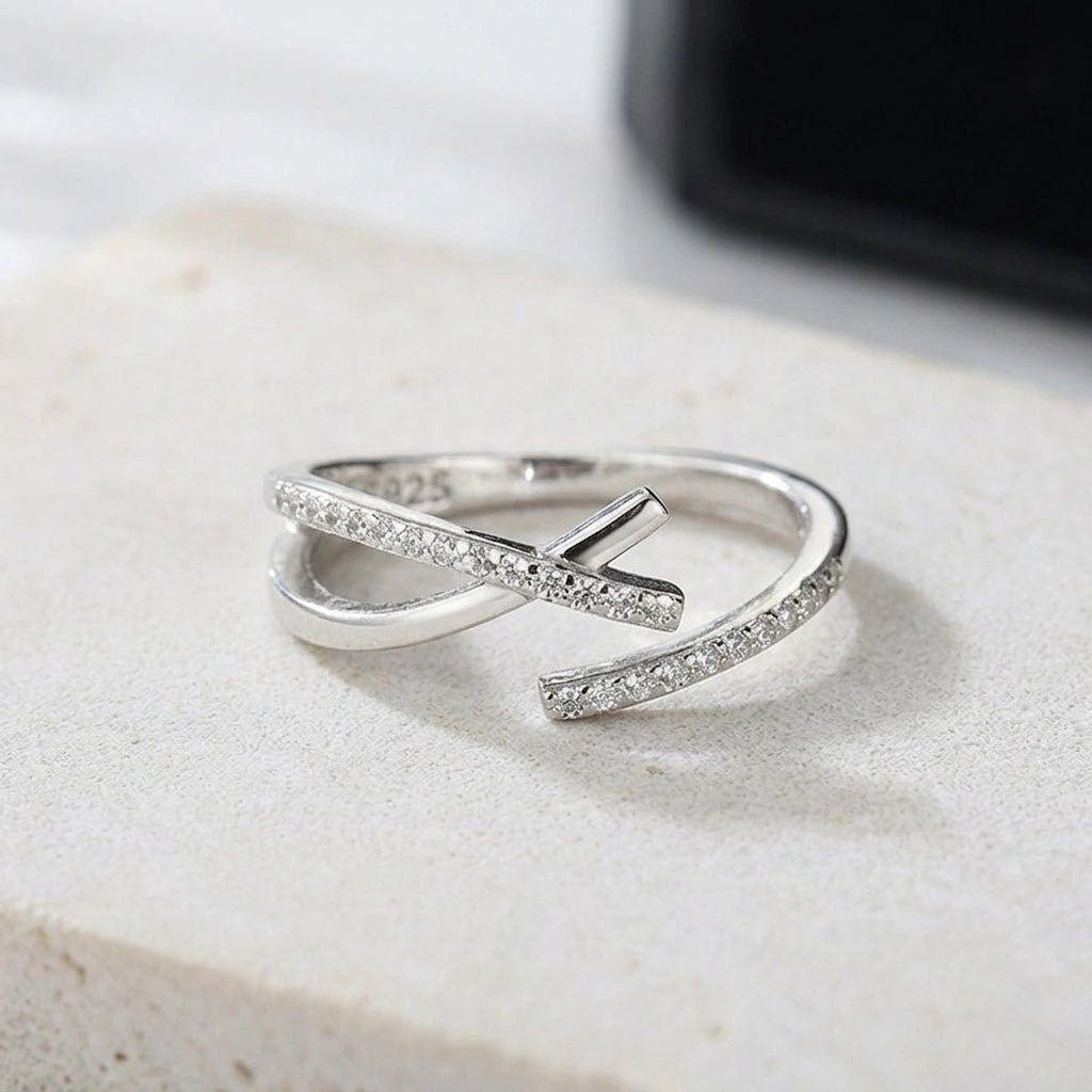 Bague Croisée Ajustable en Acier Inoxydable - Rose gold