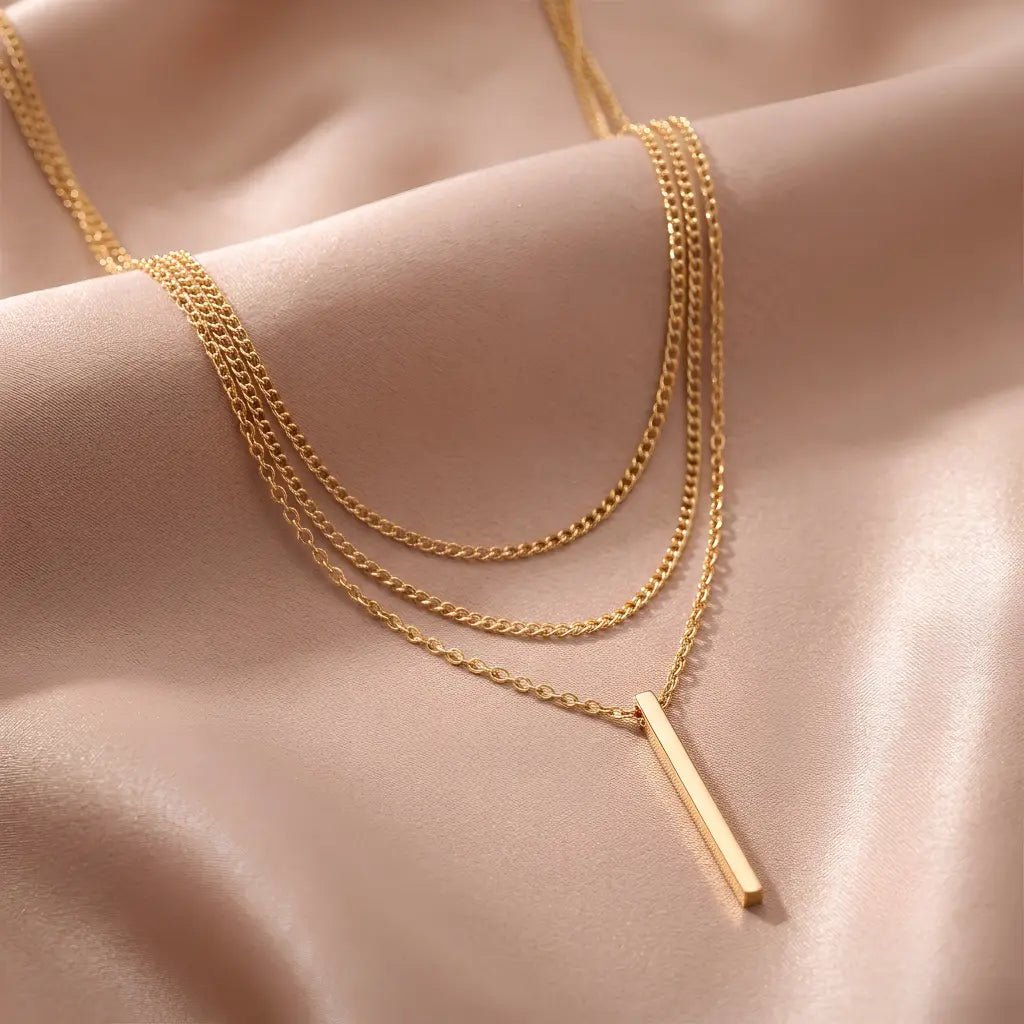 Collier Cascade Triple Rangs Pendentif minimaliste - Gold