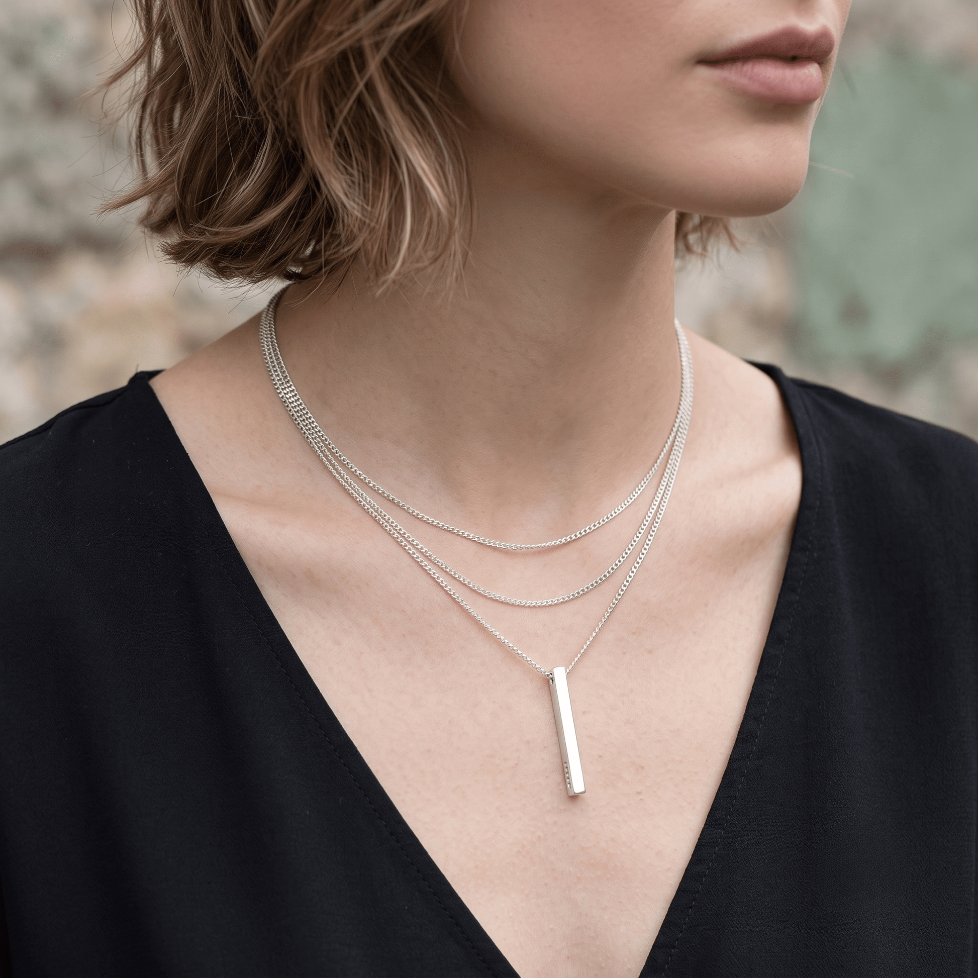 Collier Cascade Triple Rangs Pendentif minimaliste - Argent