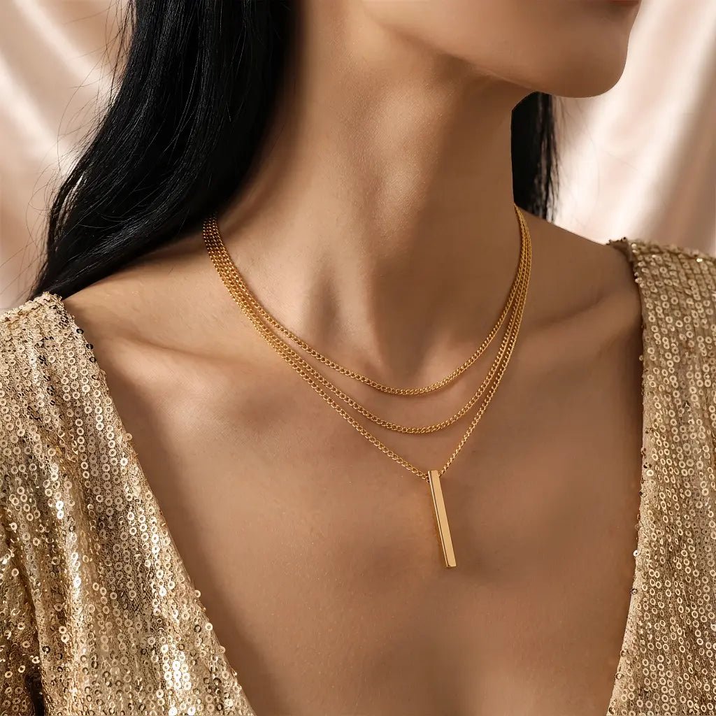 Collier Cascade Triple Rangs Pendentif minimaliste - Gold