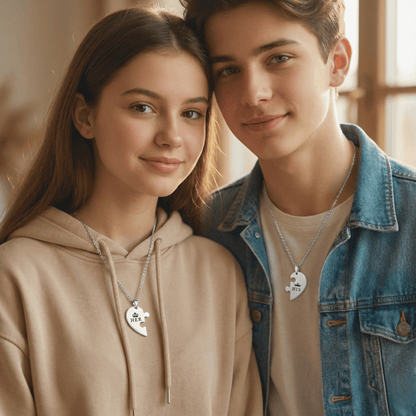 Collier Couple Puzzle Cœur en Acier Inoxydable | Votre Lien, Gravé à Jamais - Her Only & His Only
