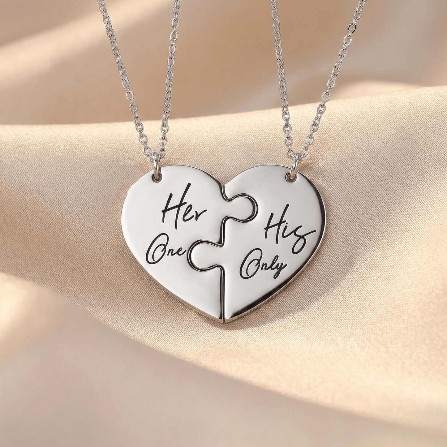 Collier Couple Puzzle Cœur en Acier Inoxydable | Votre Lien, Gravé à Jamais - Her Only & His Only