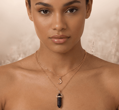 Collier Double Lune & Pierre de Naissance | Style Bohème Doré - Aventurine bleue