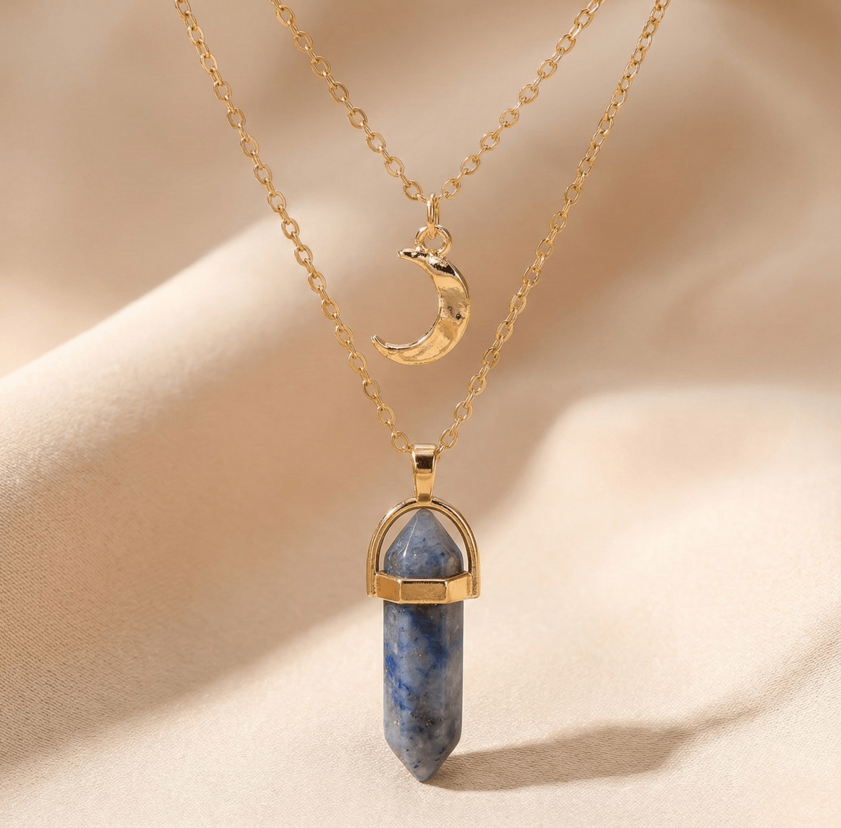 Collier Double Lune & Pierre de Naissance | Style Bohème Doré - Aventurine vert