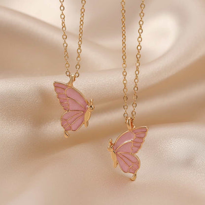 Collier Double Papillon Dégradé Rose Gold - Duo Amitié Sœurs & Meilleures Amies - Rose gold