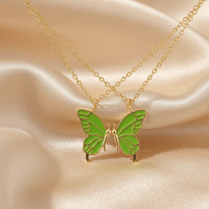 Collier Double Papillon Dégradé Rose Gold - Duo Amitié Sœurs & Meilleures Amies - Gold Green