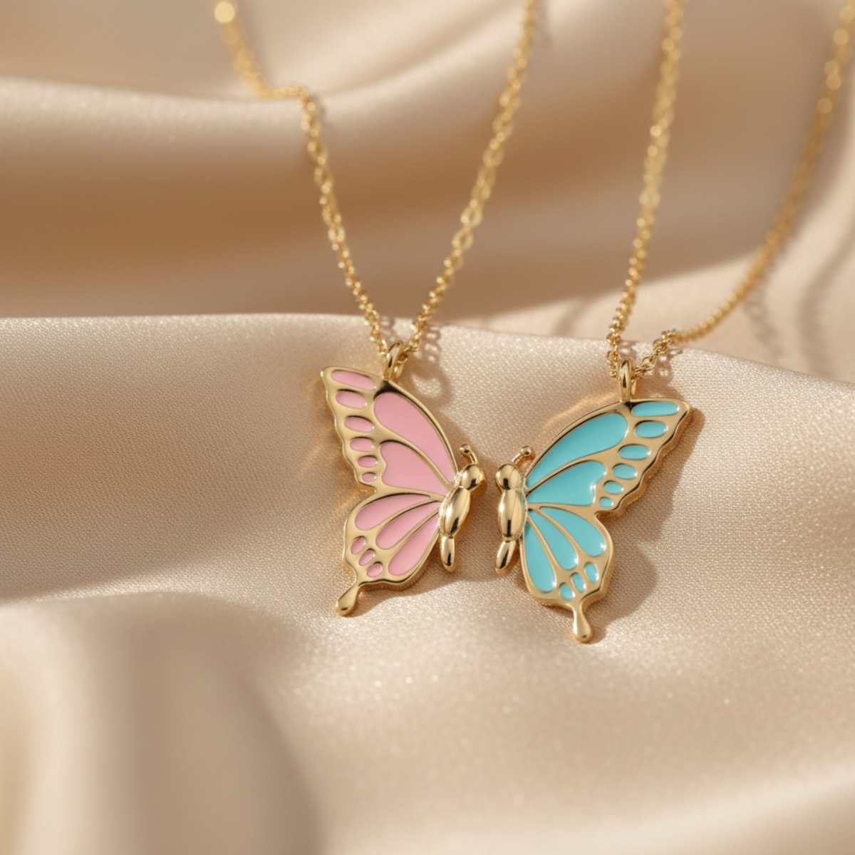 Collier Double Papillon Dégradé Rose Gold - Duo Amitié Sœurs & Meilleures Amies - Duo
