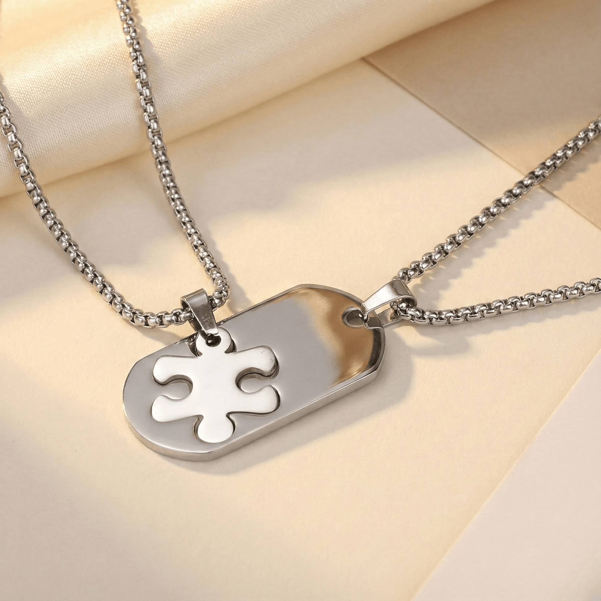 Collier DUO Puzzle Personnalisé Gravé | Acier Inoxydable - Puzzle uni